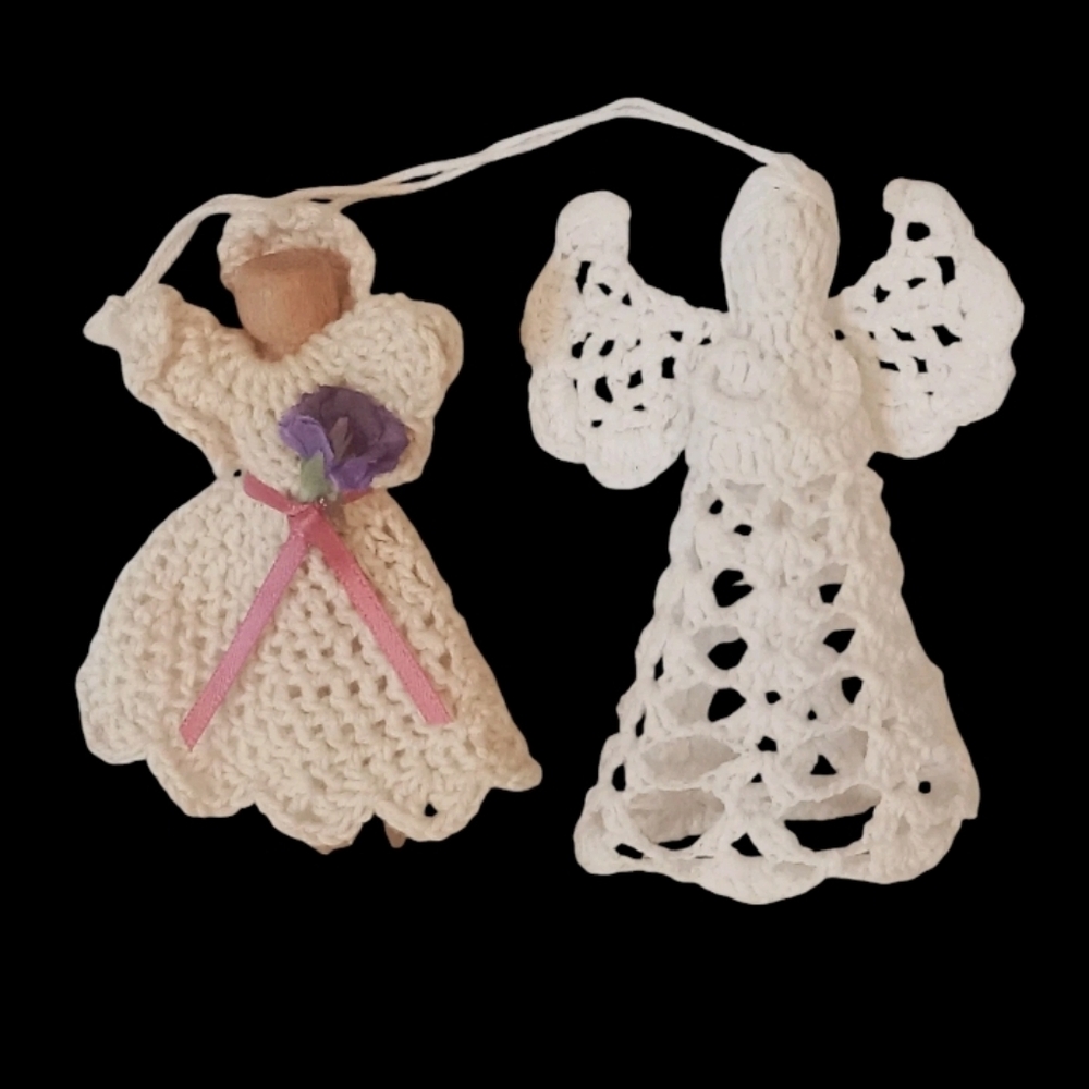 Crocheted Angel Ornaments Handmade Lot Of 2